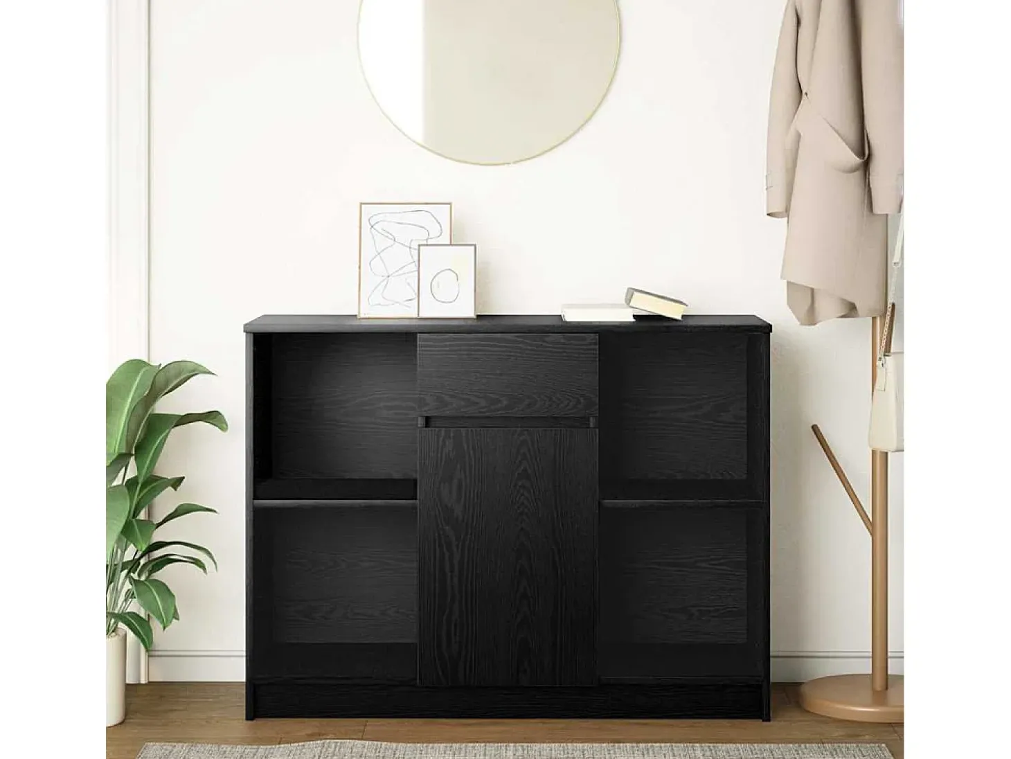 Aparador con cajón roble negro 101x35x76 cm madera ingeniería