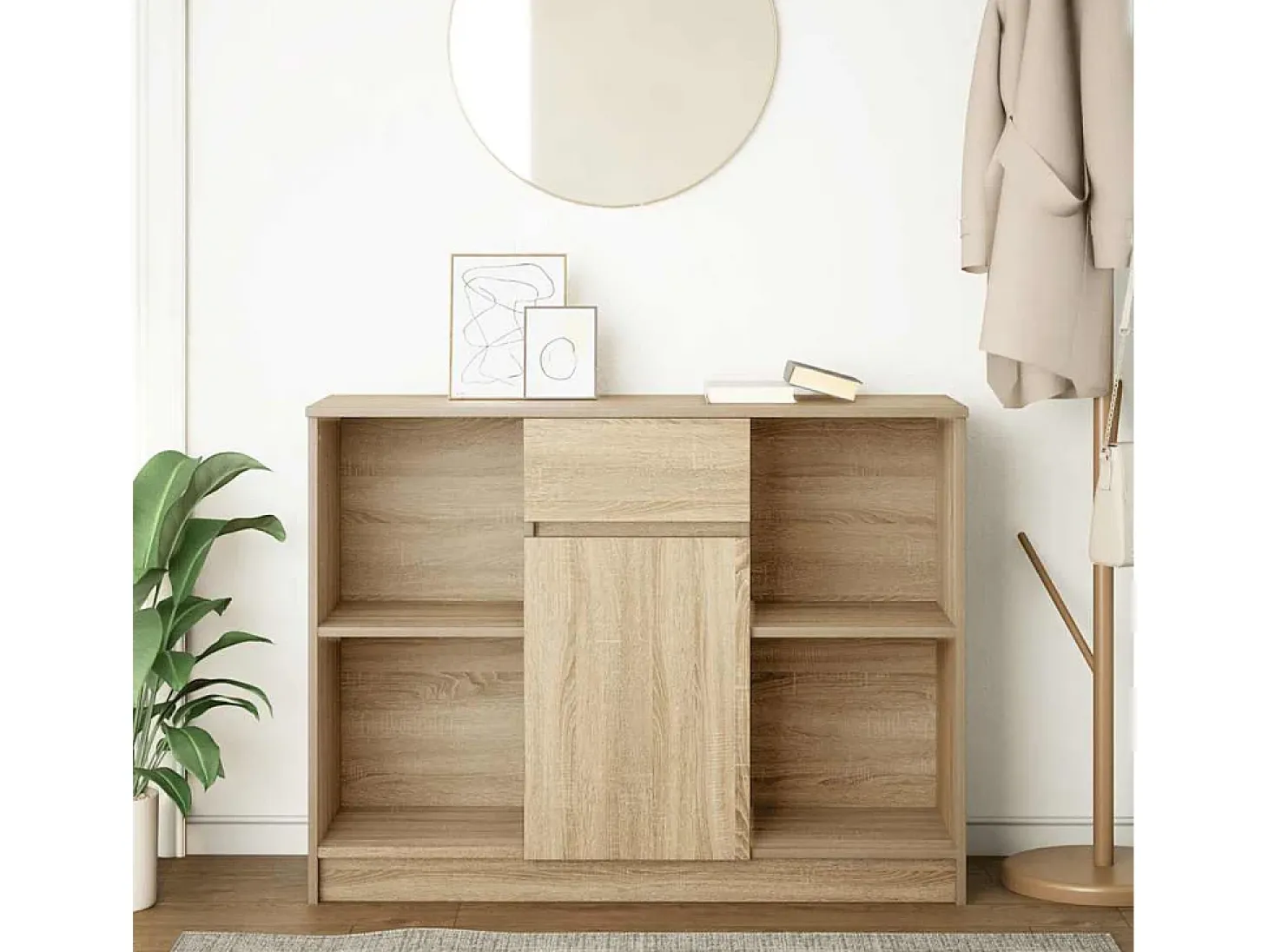 Aparador con cajón roble Sonoma 101x35x76 cm madera ingeniería