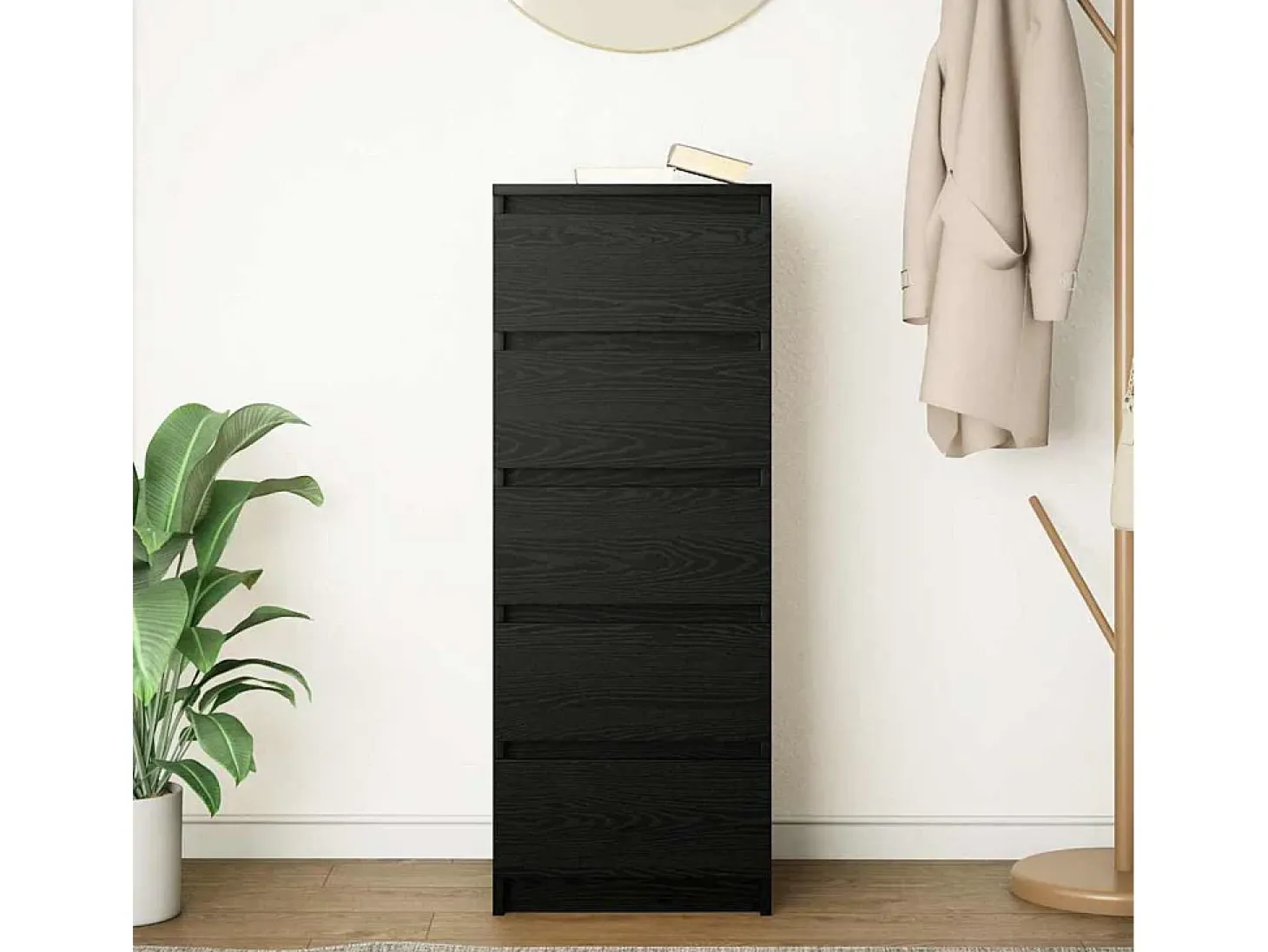 Aparador con cajones roble negro 37,5x35x99cm madera ingeniería