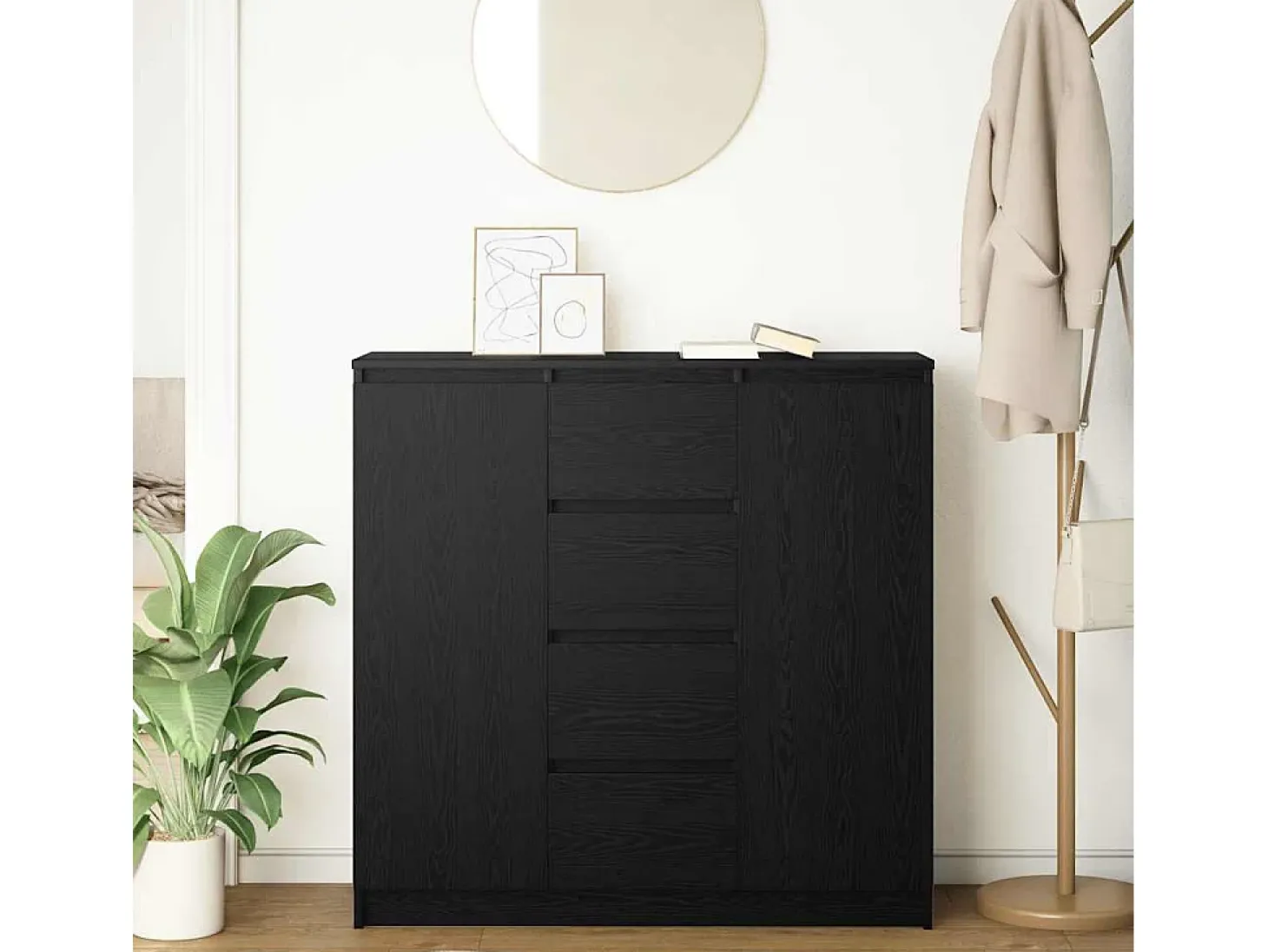 Aparador con cajones roble negro 100,5x35x98,5 cm madera de ingeniería
