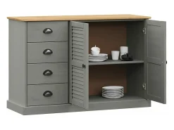 Aparador con cajones VIGO madera maciza pino gris 113x40x75 cm