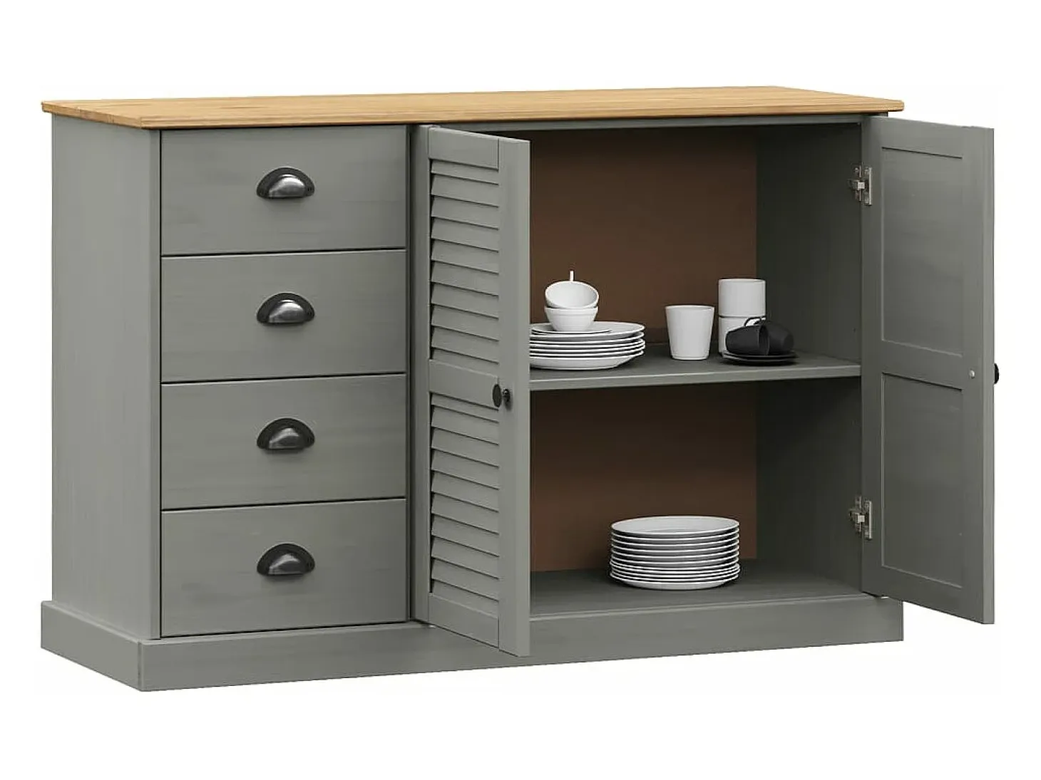 Aparador con cajones VIGO madera maciza pino gris 113x40x75 cm