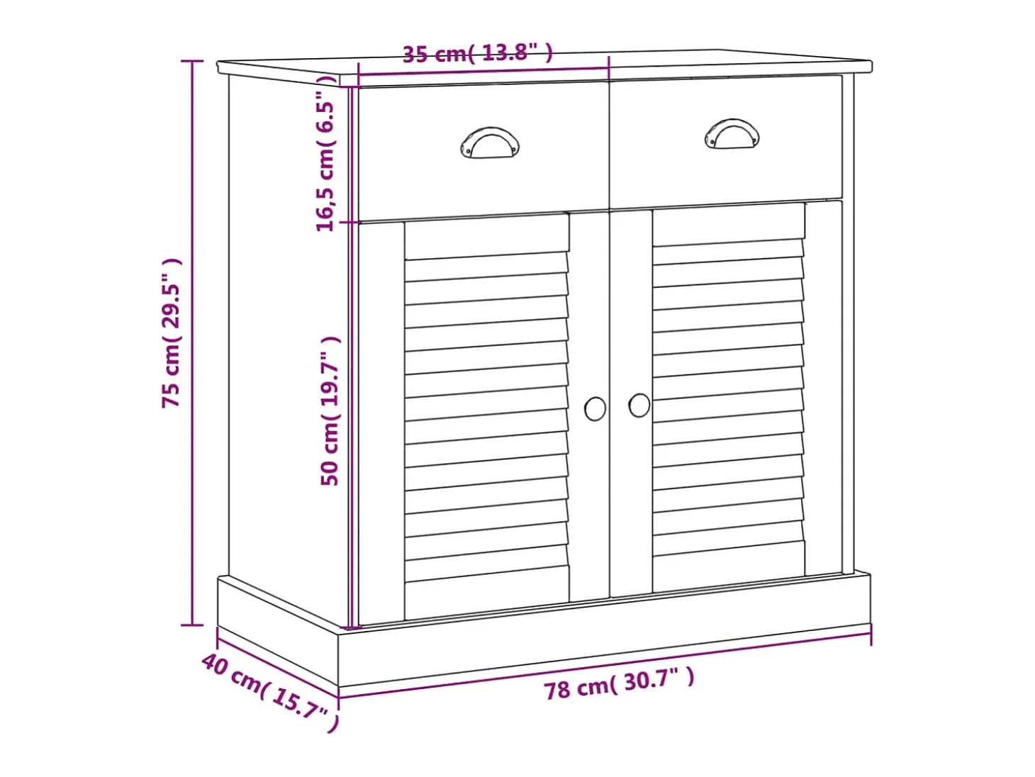 Aparador con cajones VIGO madera maciza pino 78x40x75 cm
