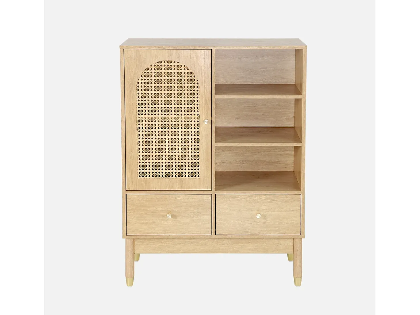Aparador con decoración de madera y mimbre 1 puerta, 75cm natural