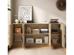 Aparador con estantes, mueble con hamaca, acabado en madera natural, 160 cm de largo x 40 cm de ancho x 80 cm de alto