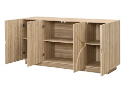 Aparador con estantes, mueble con hamaca, acabado en madera natural, 160 cm de largo x 40 cm de ancho x 80 cm de alto