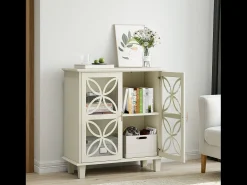 Aparador con estantes regulables - Consola de cocina retro moderna - con dos puertas - Crema