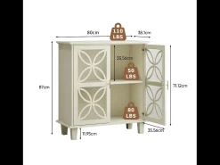 Aparador con estantes regulables - Consola de cocina retro moderna - con dos puertas - Crema