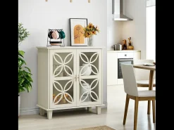 Aparador con estantes regulables - Consola de cocina retro moderna - con dos puertas - Crema