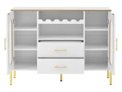 Aparador con frentes de cristal - 120 x 38 x 90 cm - con 2 cajones - Patas regulables - MDF - blanco
