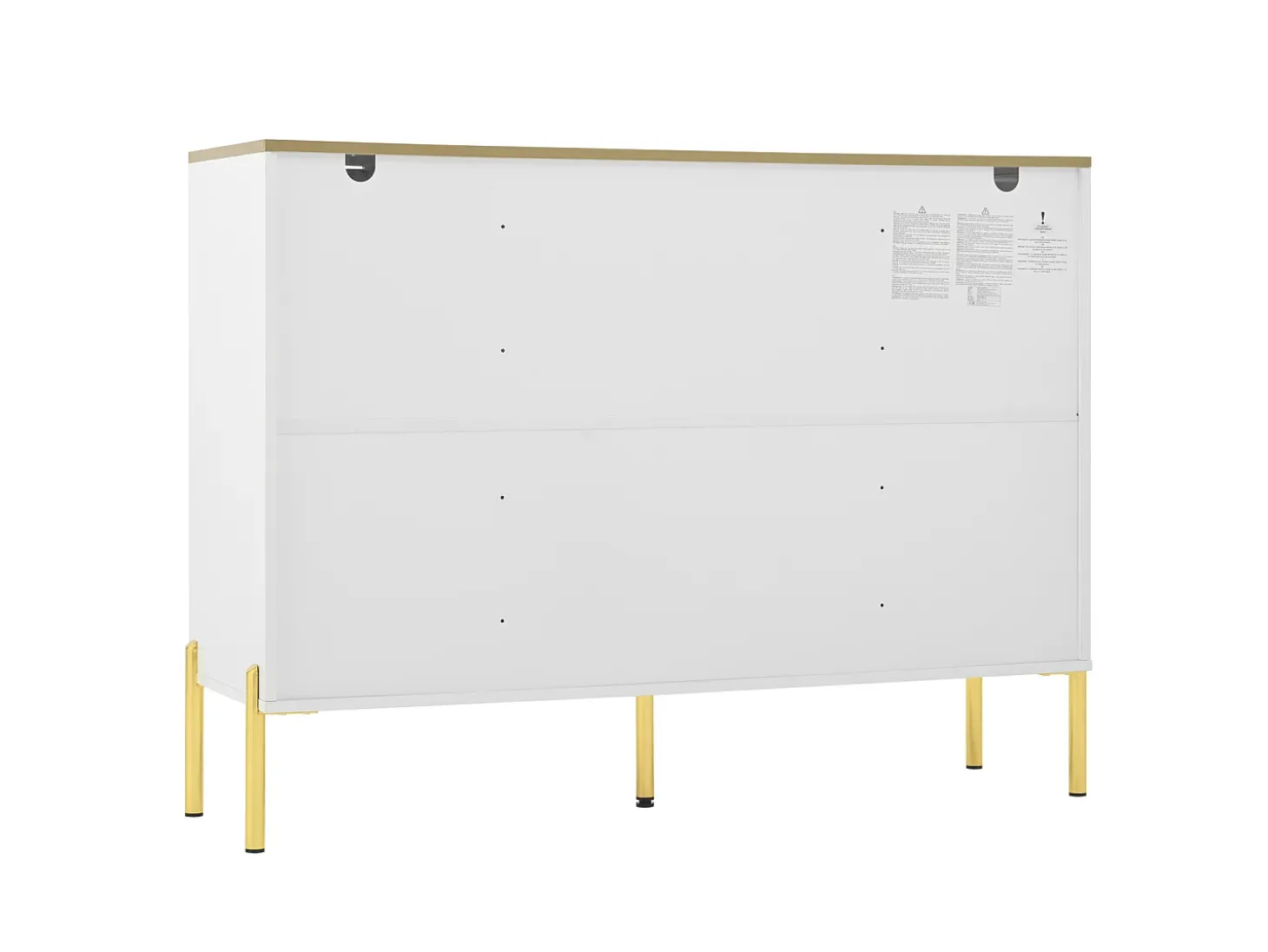 Aparador con frentes de cristal - 120 x 38 x 90 cm - con 2 cajones - Patas regulables - MDF - blanco