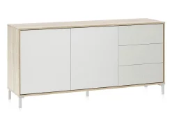 Aparador con gran espacio de almacenamiento en blanco mate y roble canadian 154 cm Lea Blanco Artik (Blanco Mate) - Roble Canadian