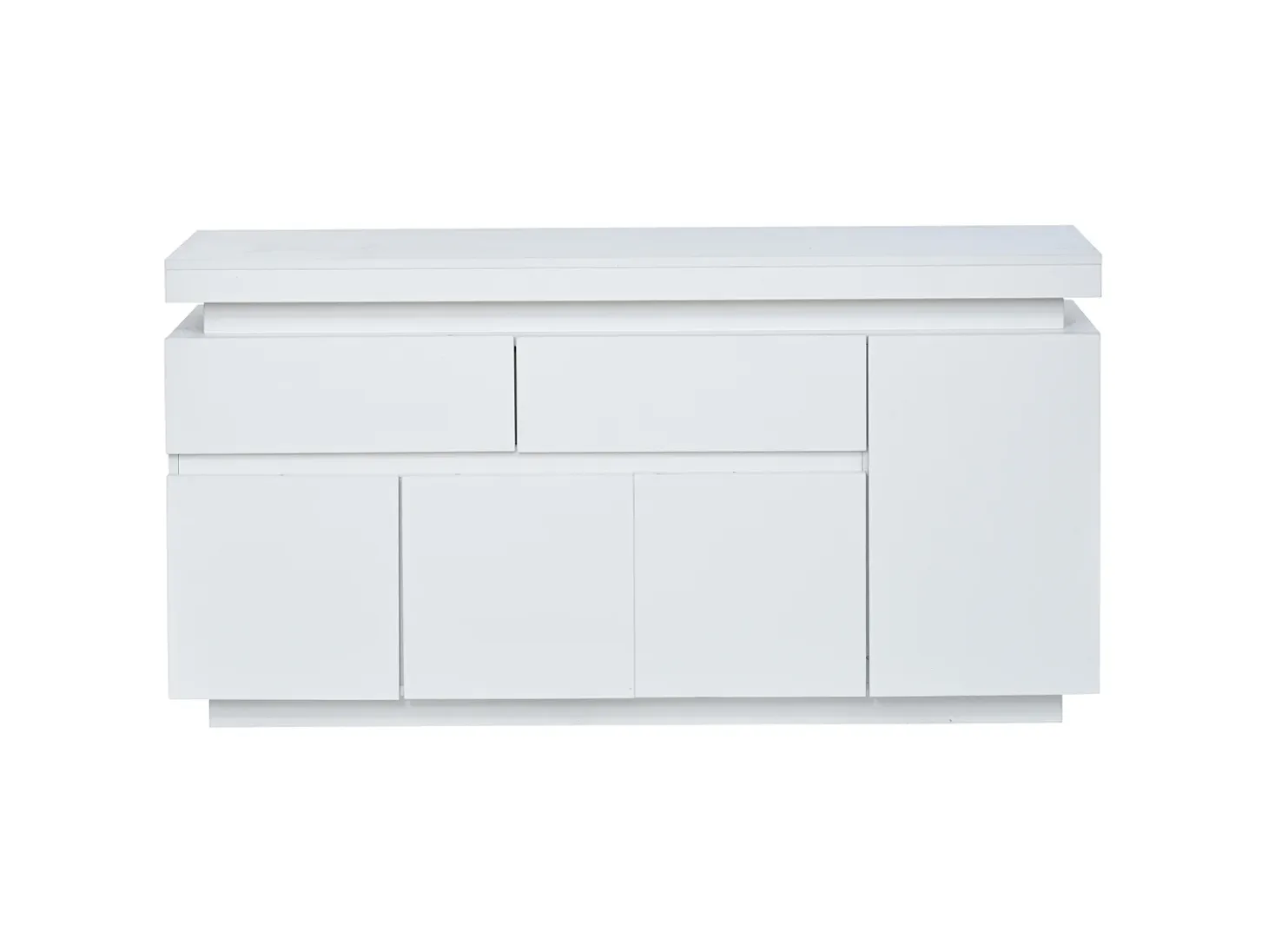 Aparador con iluminación LED, 4 puertas y 2 cajones - Acabado blanco brillo 140x35x72,5 cm