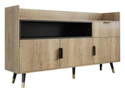 Aparador con iluminación LED, cajón y 3 puertas - Color madera 160x35x85cm
