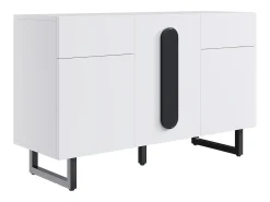 Aparador con iluminación LED, 3 puertas y 2 cajones - Patas metálicas - Blanco