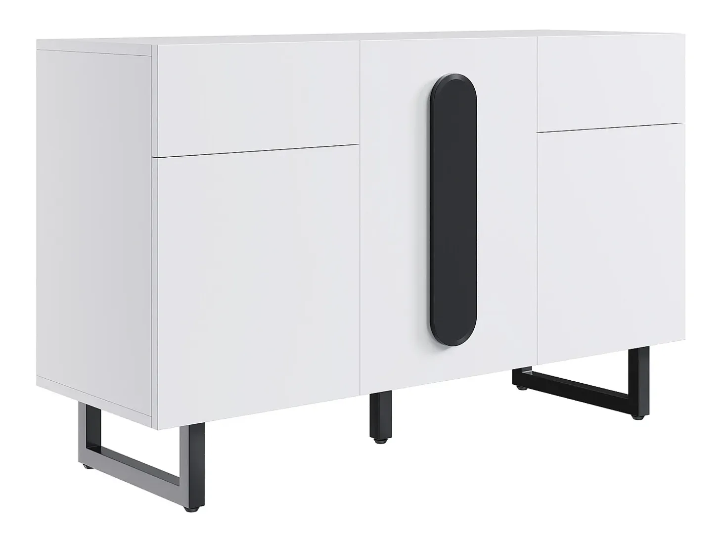 Aparador con iluminación LED, 3 puertas y 2 cajones - Patas metálicas - Blanco