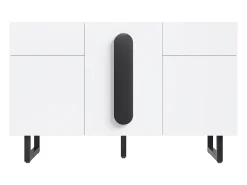 Aparador con iluminación LED, 3 puertas y 2 cajones - Patas metálicas - Blanco