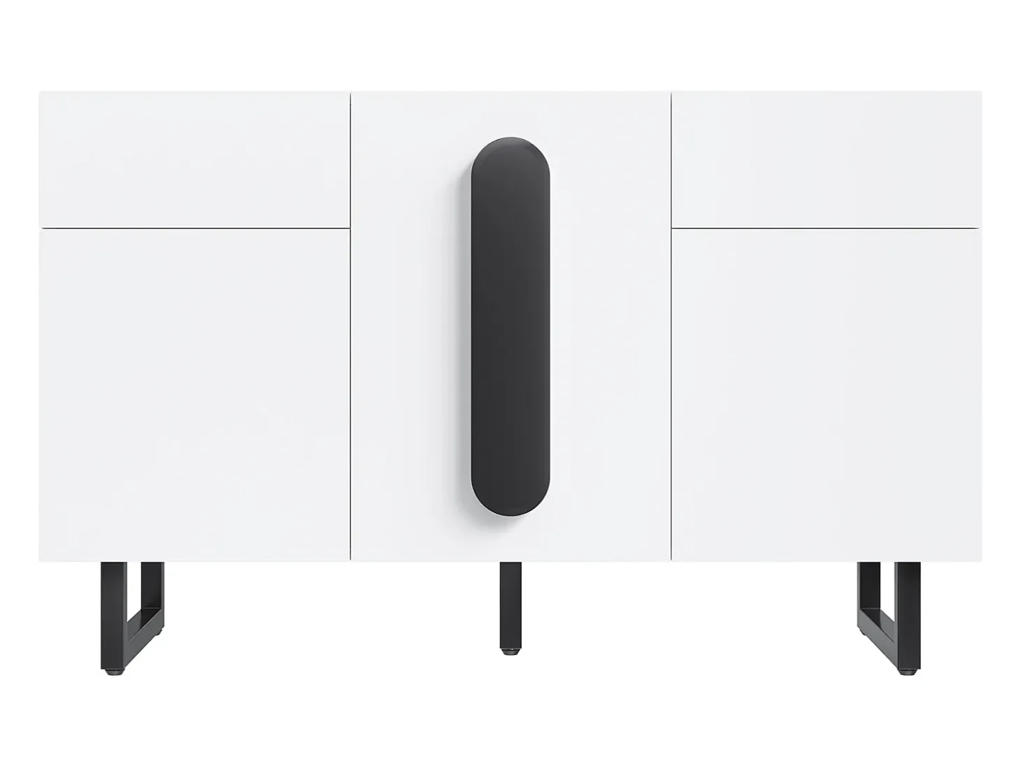 Aparador con iluminación LED, 3 puertas y 2 cajones - Patas metálicas - Blanco
