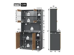 Aparador con LED, 2 x USB, 2 x enchufes, 3 cajones, 100x40x187 cm, práctico almacenaje para cocina y comedor
