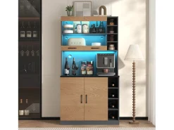 Aparador con LED, 2 x USB, 2 x enchufes, 3 cajones, 100x40x187 cm, práctico almacenaje para cocina y comedor