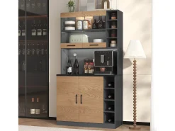 Aparador con LED, 2 x USB, 2 x enchufes, 3 cajones, 100x40x187 cm, práctico almacenaje para cocina y comedor