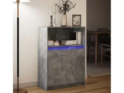 Aparador con LED gris hormigón 72x34x100 cm madera de ingeniería