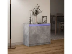 Aparador con LED gris hormigón 72x34x61 cm madera de ingeniería