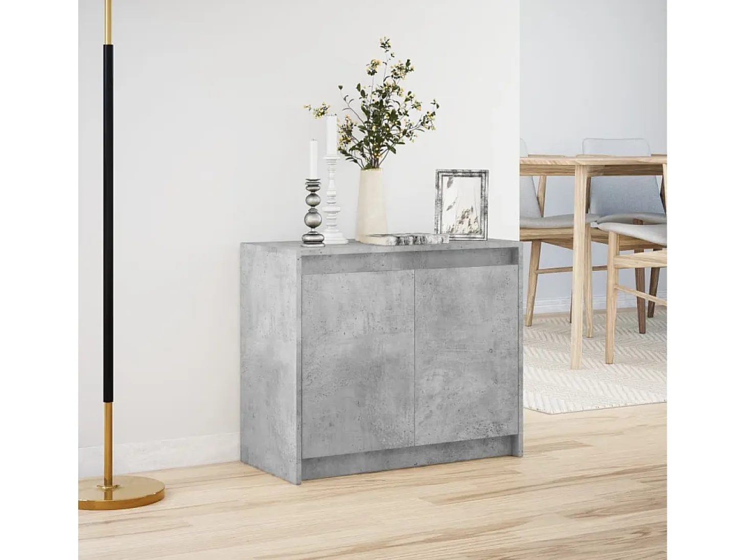 Aparador con LED gris hormigón 72x34x61 cm madera de ingeniería