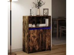 Aparador con LED madera ingeniería roble ahumado 72x34x100 cm