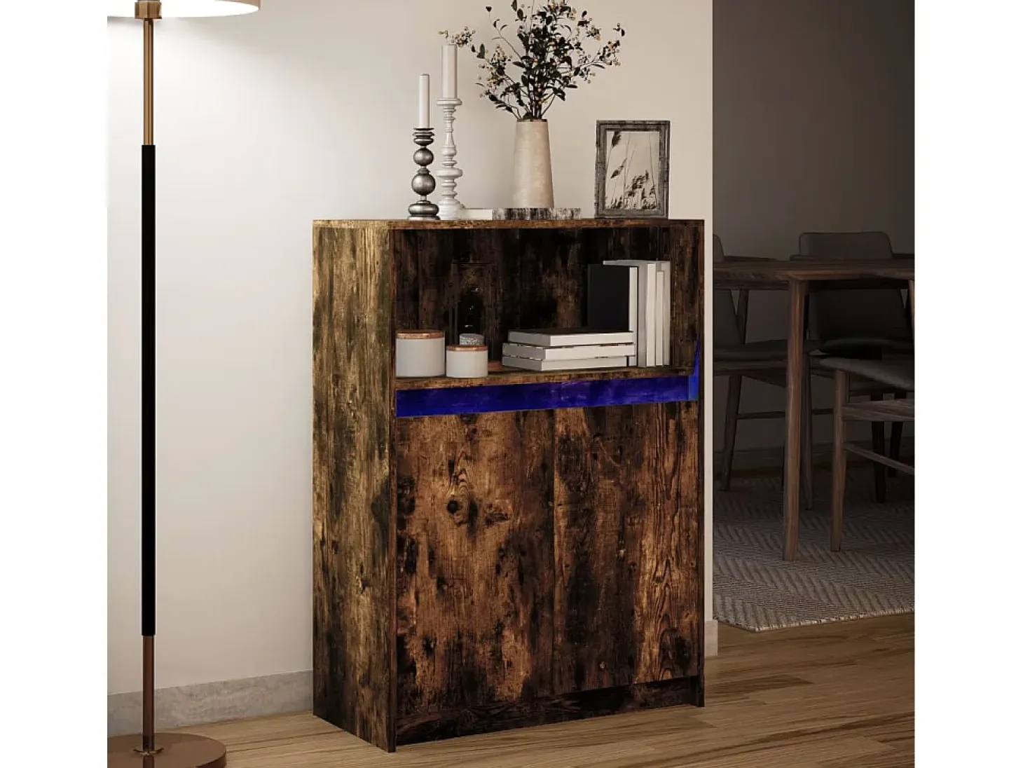 Aparador con LED madera ingeniería roble ahumado 72x34x100 cm