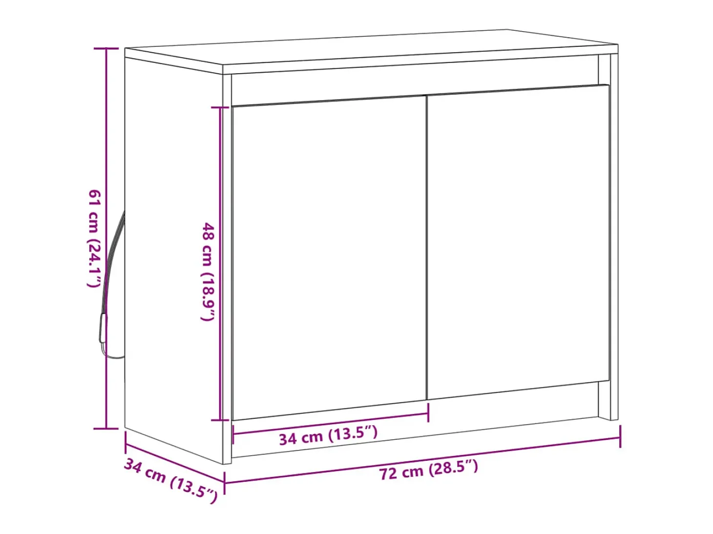 Aparador con LED madera ingeniería roble ahumado 72x34x61 cm