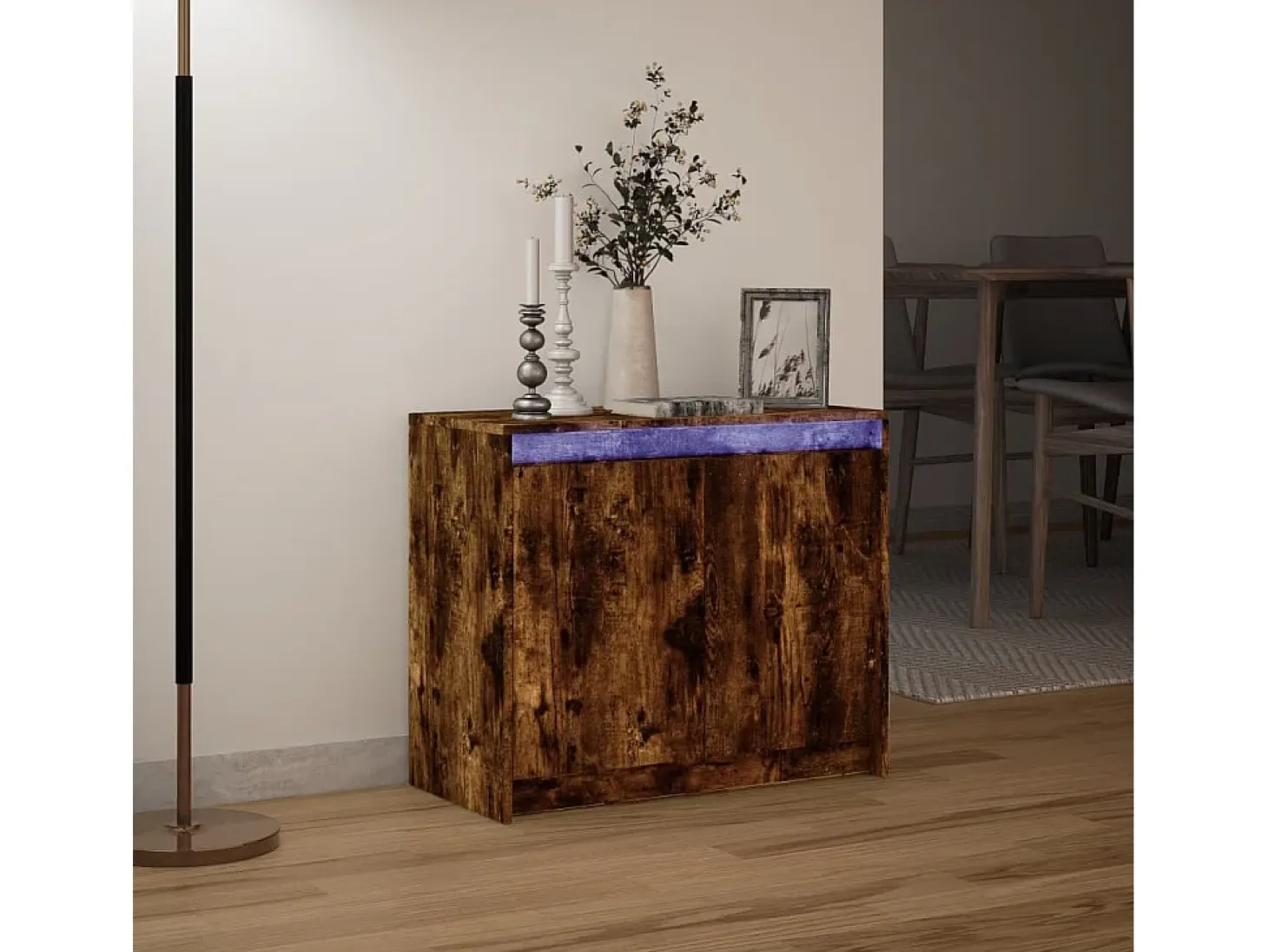 Aparador con LED madera ingeniería roble ahumado 72x34x61 cm