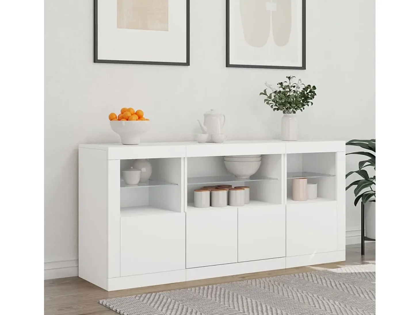 Aparador con luces LED blanco 142,5x37x67 cm ES351495