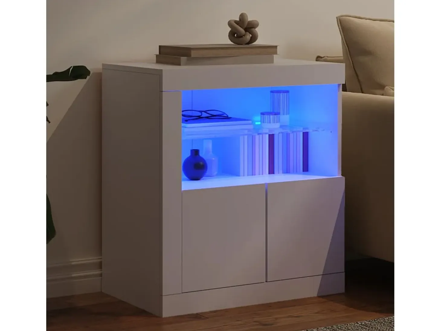 Aparador con luces LED blanco 60,5x37x67 cm ES348514