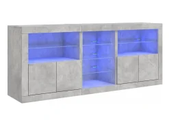 Aparador con luces LED gris hormigón 181,5x37x67 cm