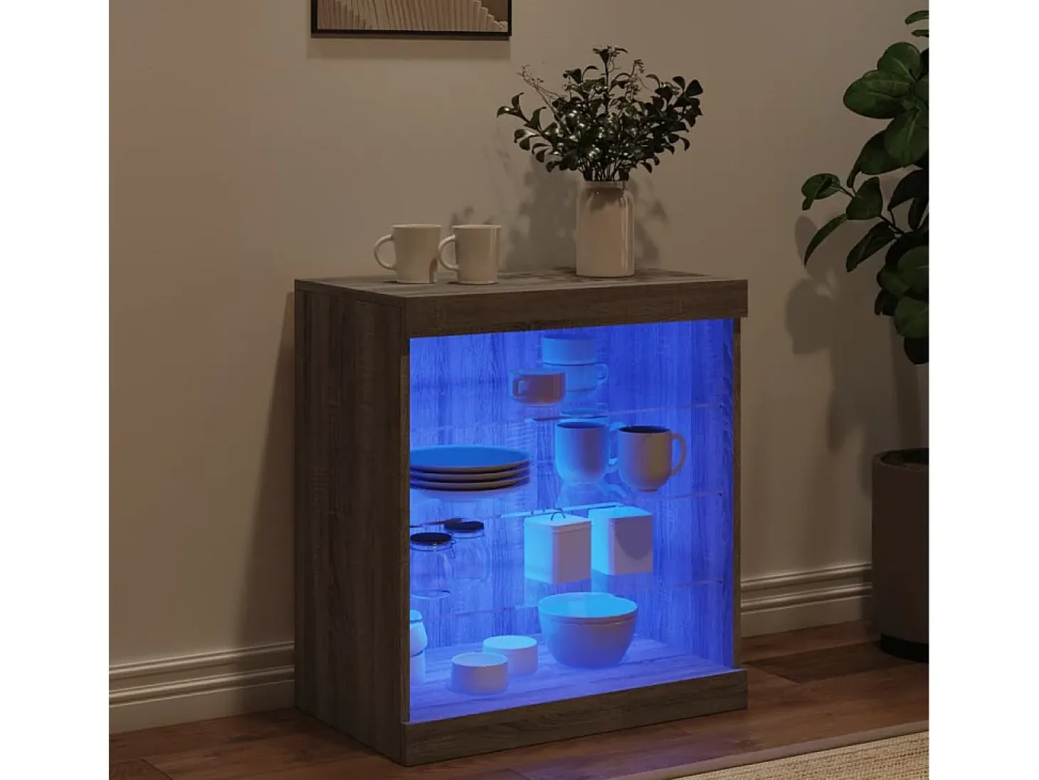 Aparador con luces LED gris Sonoma 60,5x37x67 cm ES339991