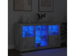 Aparador con luces LED gris hormigón 123x37x67 cm