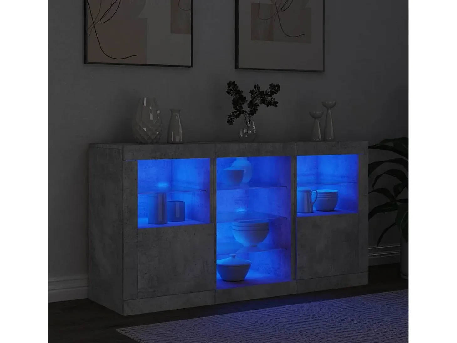 Aparador con luces LED gris hormigón 123x37x67 cm