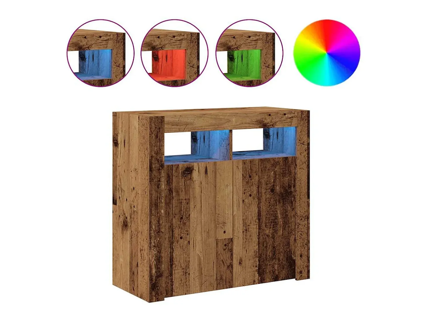 Aparador con luces LED madera ingeniería envejecida 80x35x75 cm