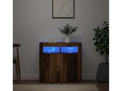 Aparador con luces LED madera ingeniería envejecida 80x35x75 cm