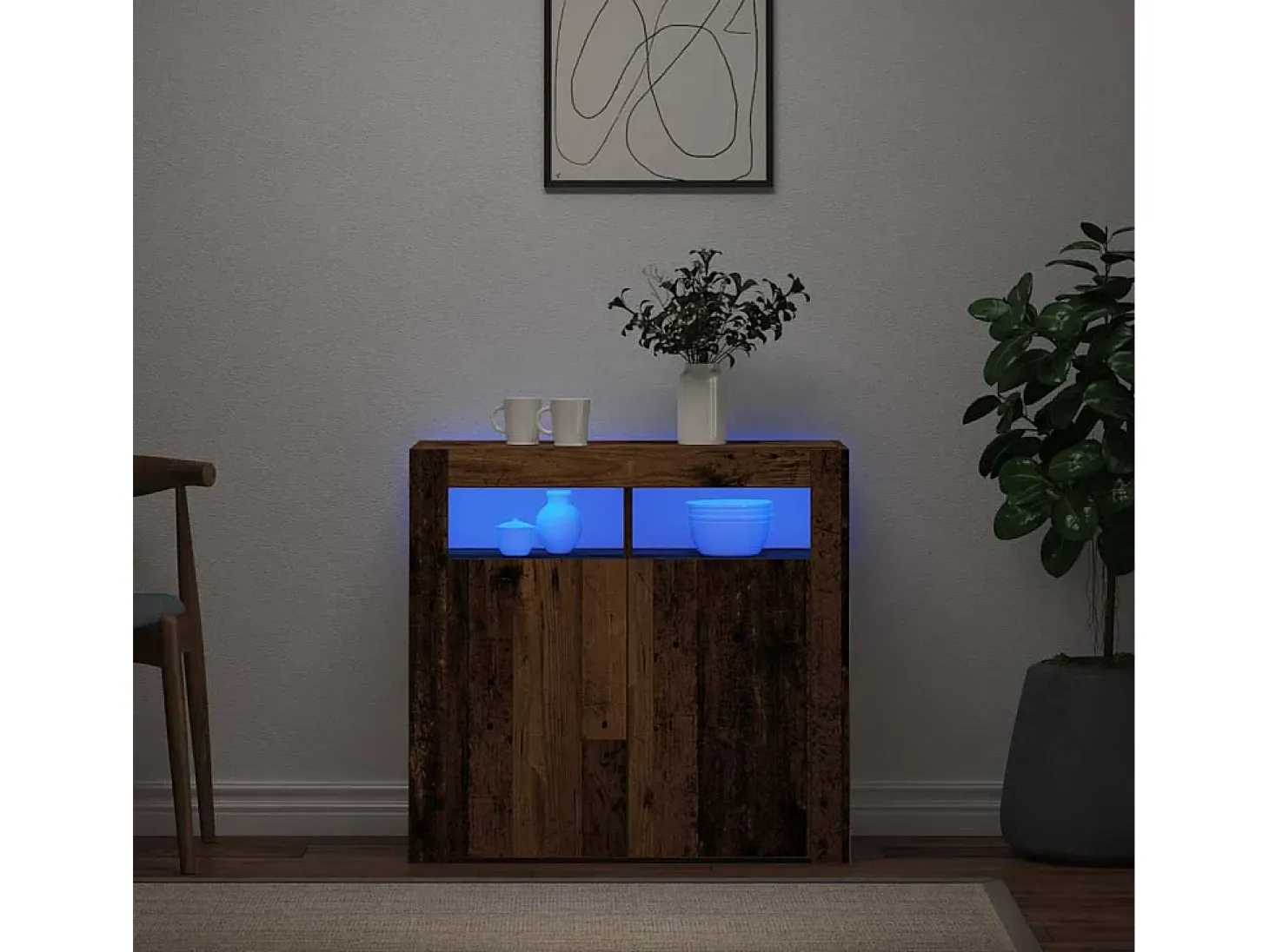 Aparador con luces LED madera ingeniería envejecida 80x35x75 cm