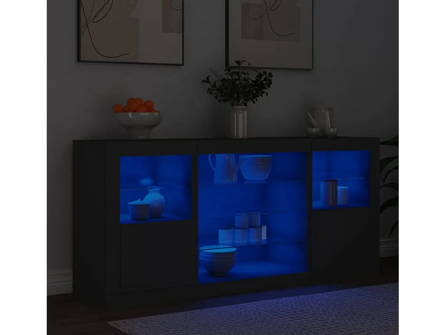 Aparador con luces LED negro 142,5x37x67 cm ES418264