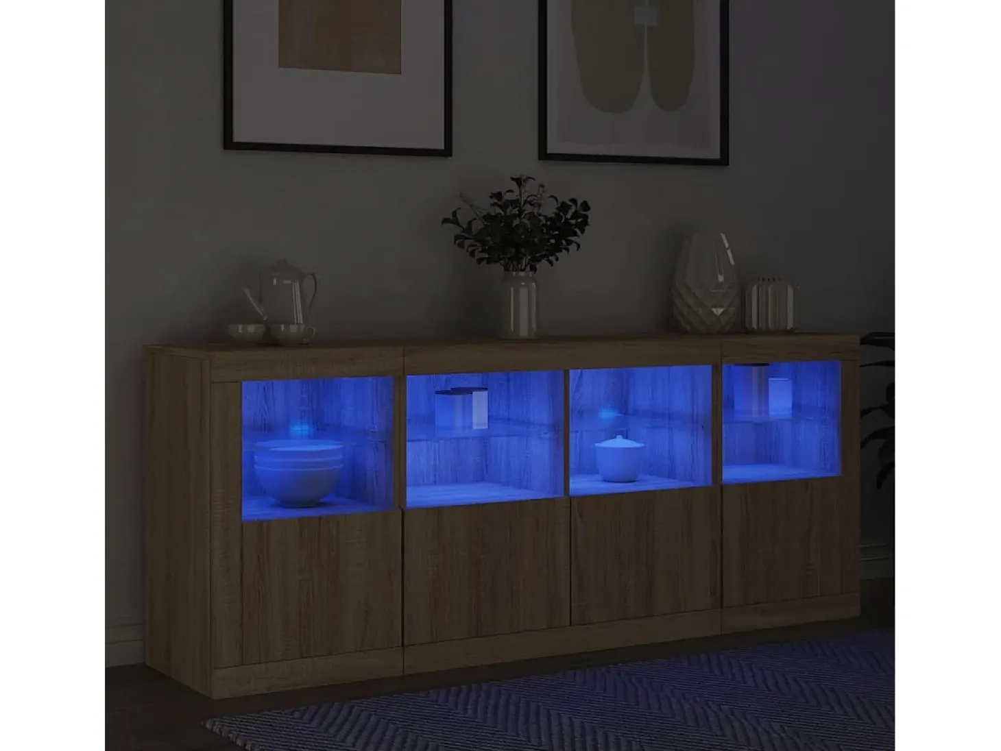 Aparador con luces LED roble Sonoma 163x37x67 cm
