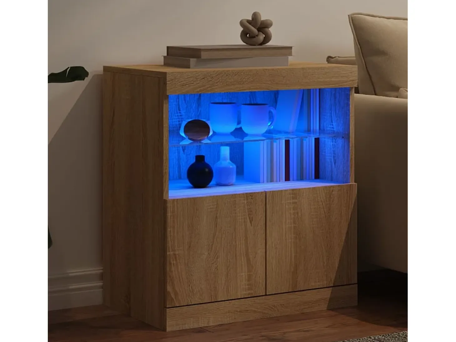 Aparador con luces LED roble Sonoma 60x37x67 cm