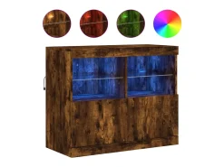 Aparador con luces LED roble ahumado 81x37x67 cm