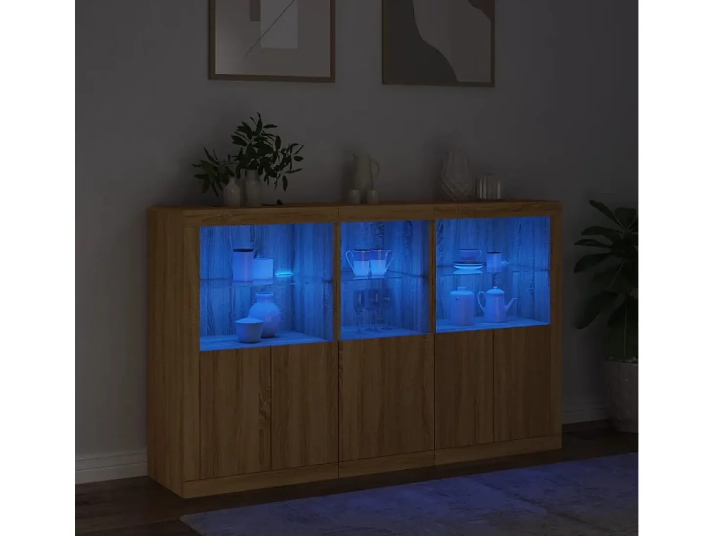 Aparador con luces LED roble Sonoma 162x37x100 cm ES846341