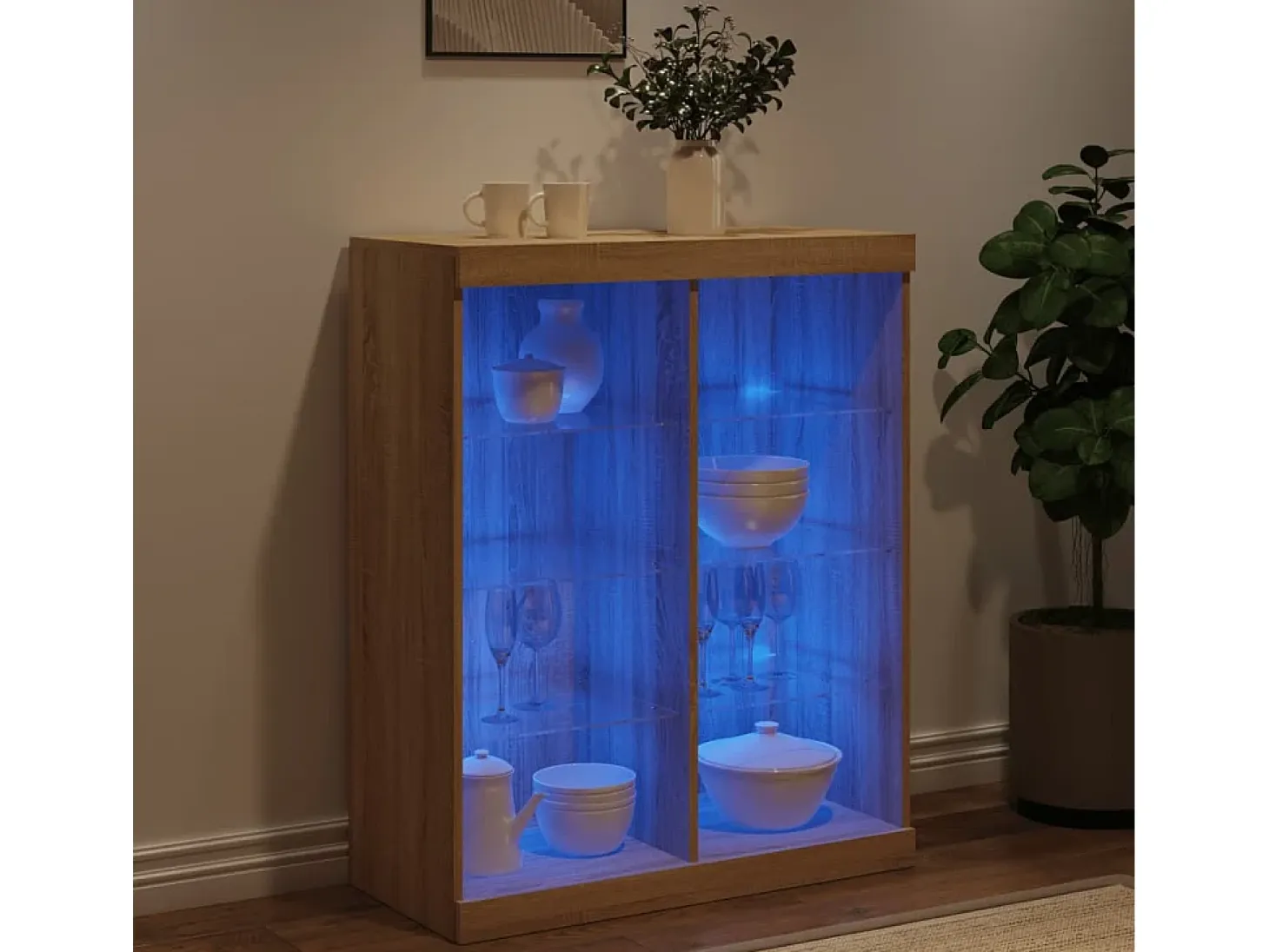 Aparador con luces LED roble Sonoma 81x37x100 cm ES136455