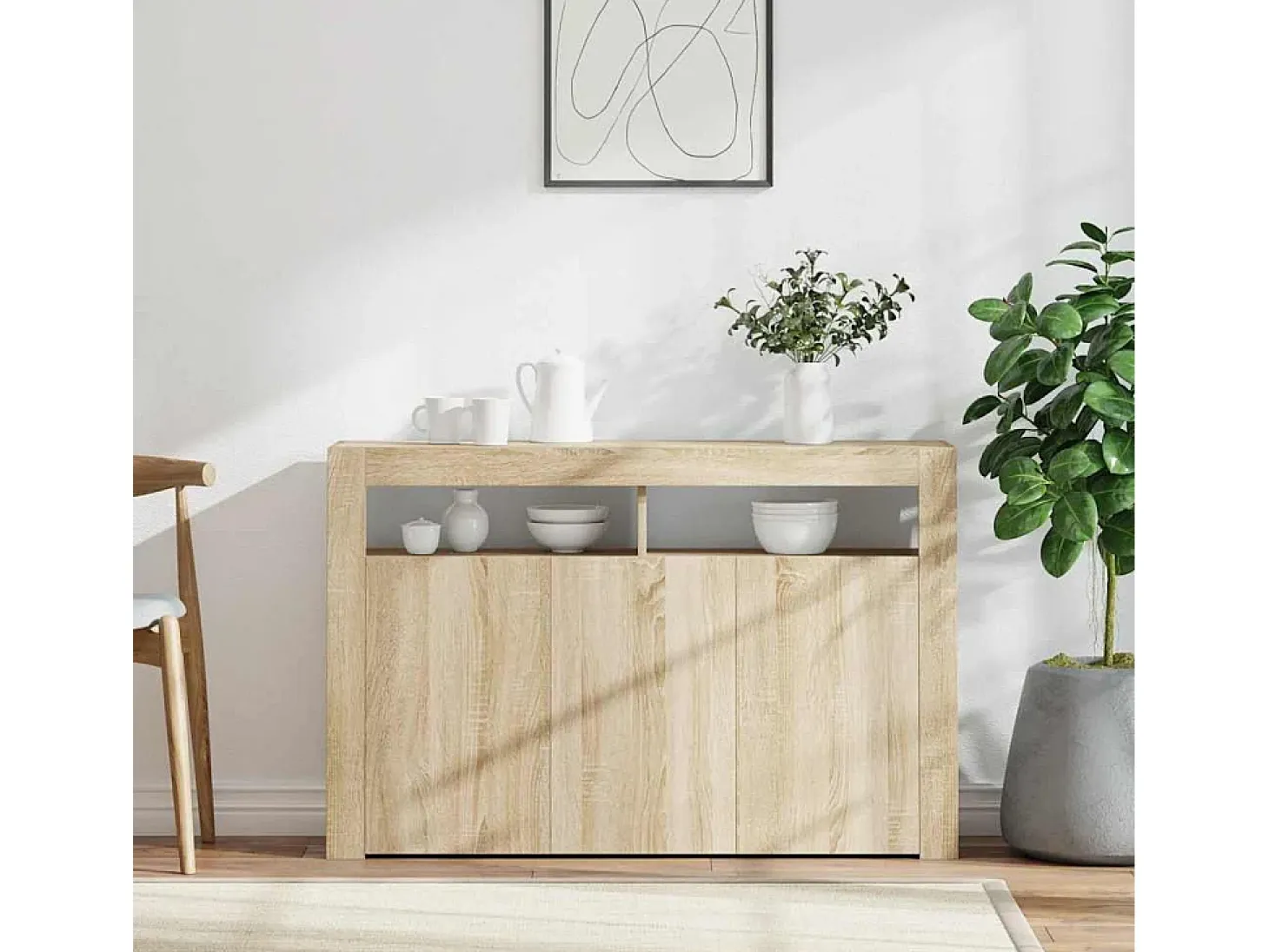 Aparador con luces LED roble Sonoma 115,5x30x75 cm