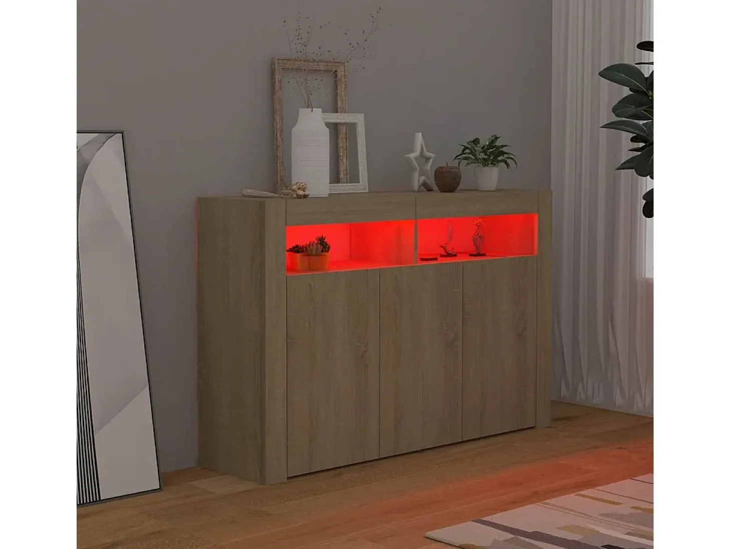 Aparador con luces LED roble Sonoma 115,5x30x75 cm