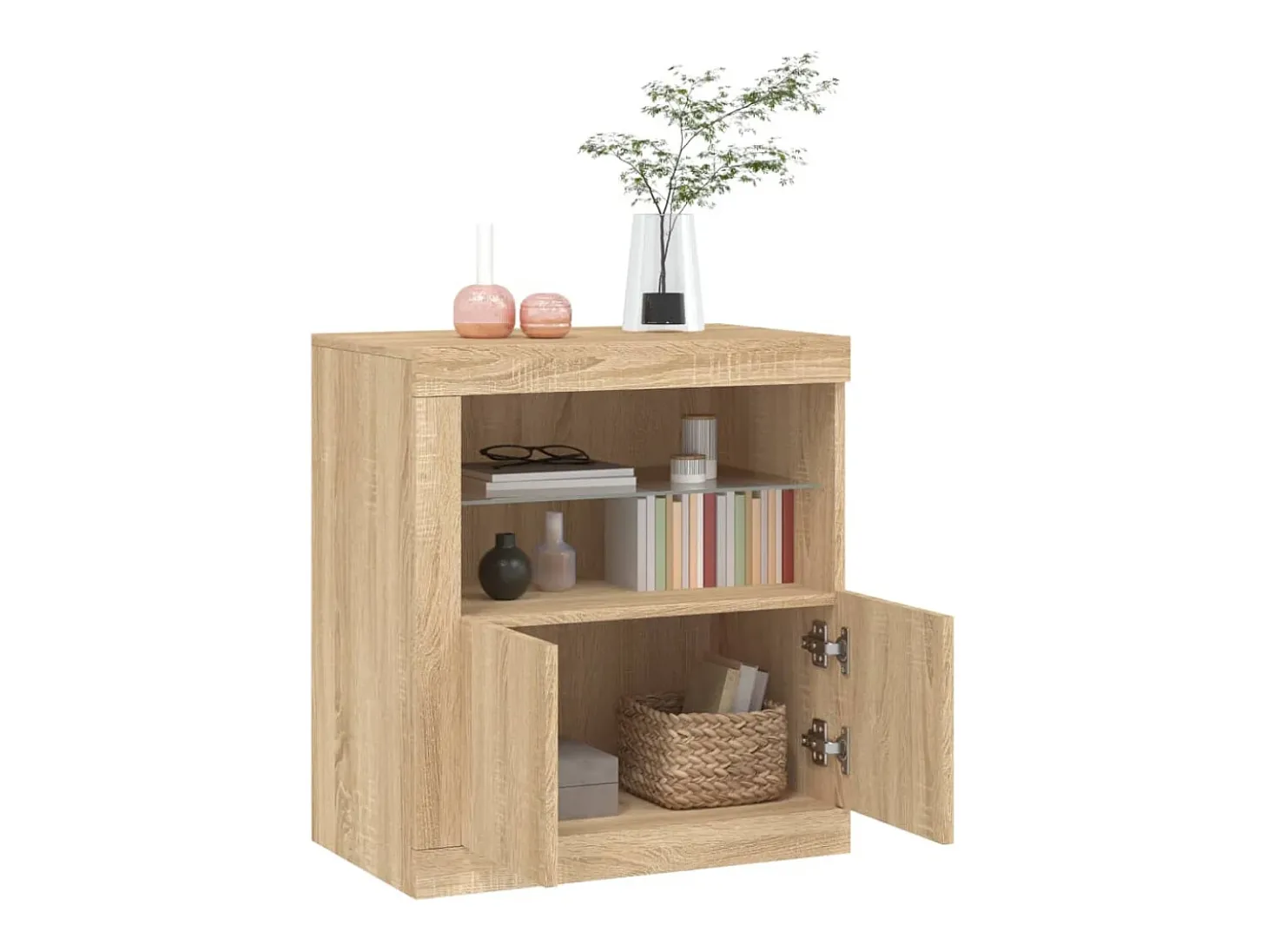 Aparador con luces LED roble Sonoma 60,5x37x67 cm